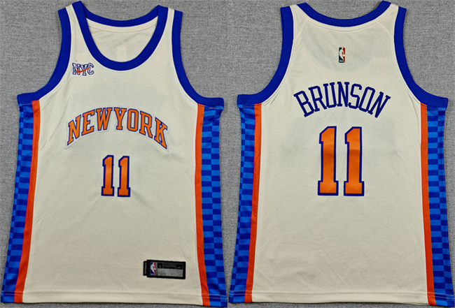 Youth New Yok Knicks #11 Jalen Brunson Cream 2025-26 City Edition Stitched Basketball Jersey